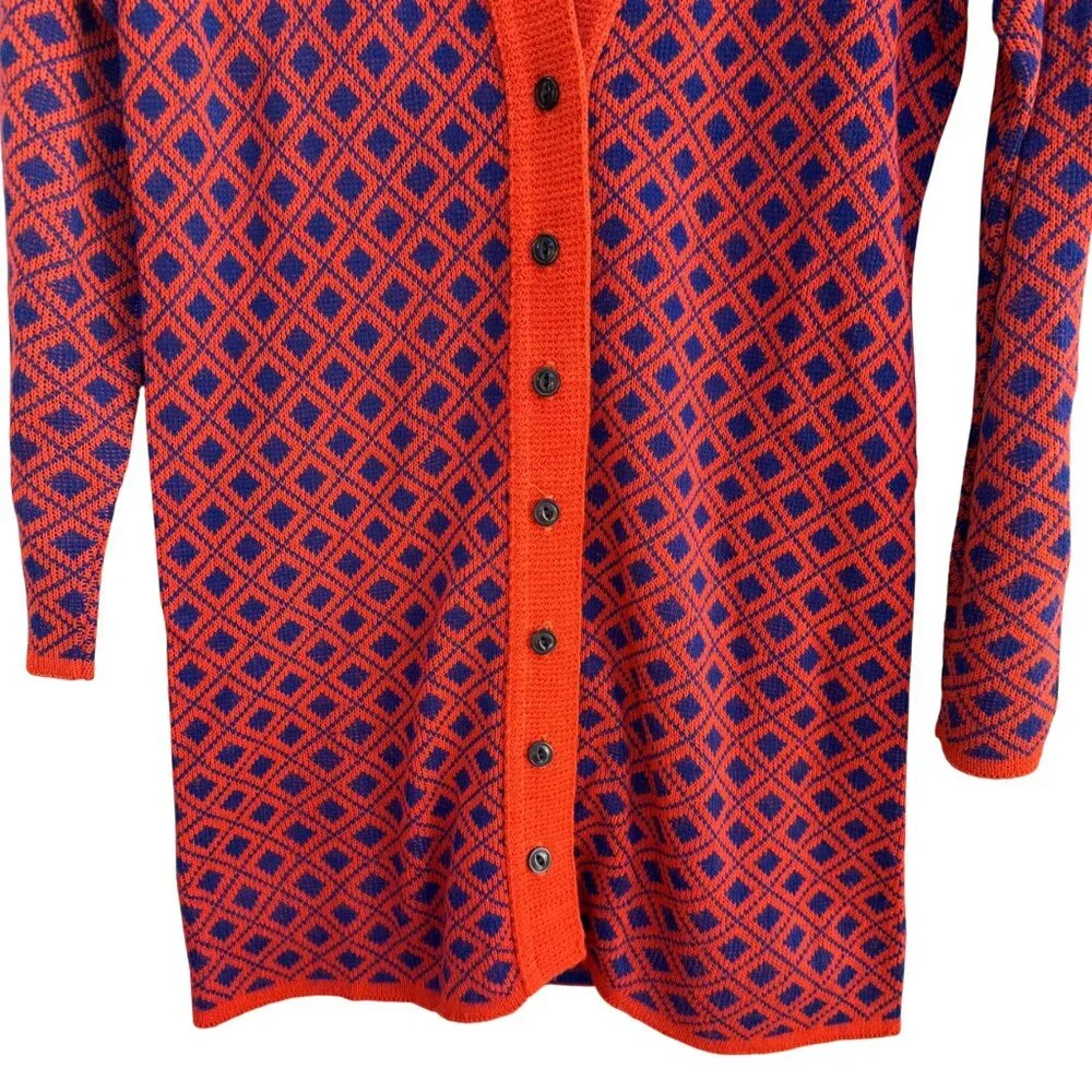 Beeline Vintage 60s 70s Mod Geometric Diamond Knit Cardigan Sweater M Rockabilly